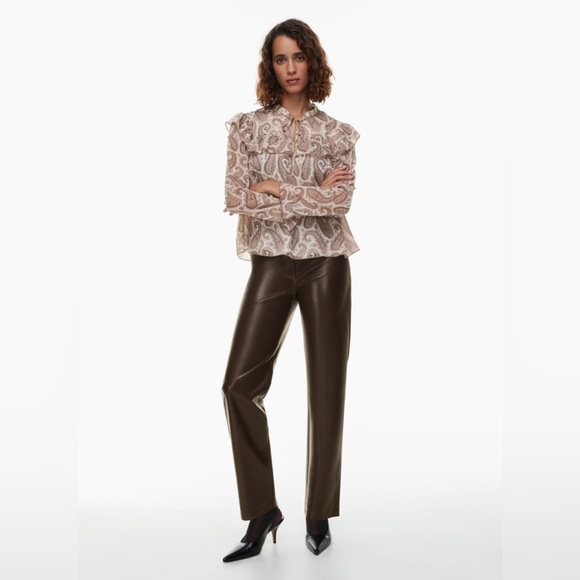 Aritzia || Wilfred Melina Straight Leg Faux Leather Pants Dark Brown 8 - Picture 1 of 11